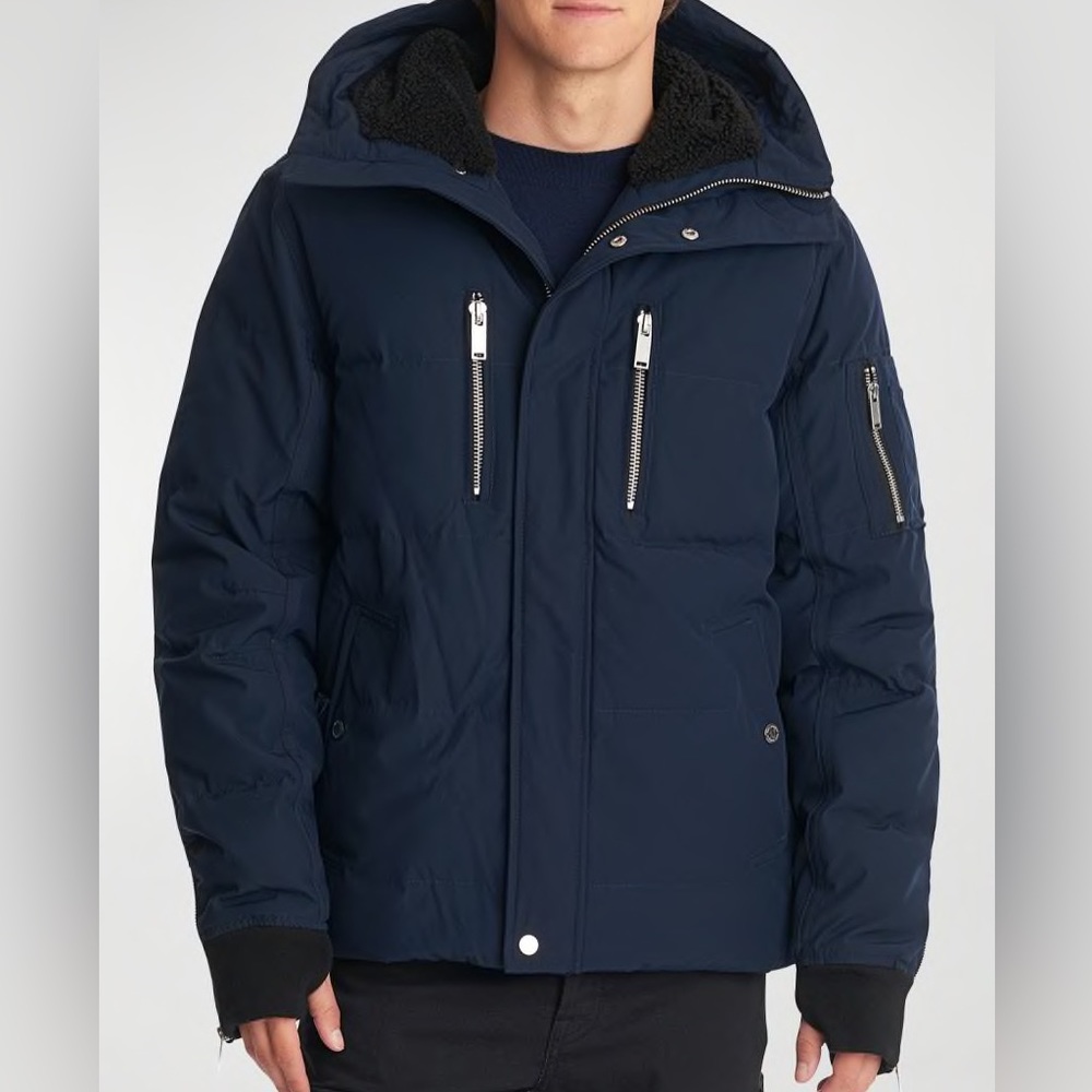 KARL LAGERFELD DOWN MIDLENGTH SHERPA LINED HOODED PUFFER COAT BNWT